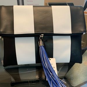 Black & White Striped Clutch Bag